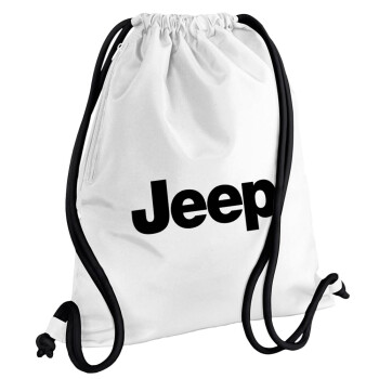 Jeep, Backpack pouch GYMBAG white, with pocket (40x48cm) & thick cords