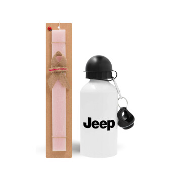 Jeep, Easter Set, metallic aluminum bottle (500ml) & aromatic flat Easter candle (30cm) (PINK)