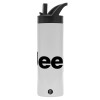 Metallic thermos bottle with straw & handle, stainless steel (Stainless steel 304), double-walled, 600ml.