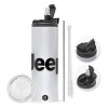 Travel Tumbler 2 Lids, with metal straw & cleaning brush (Stainless steel 304 Food grade, BPA free, 600ml)