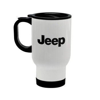 Jeep, Stainless steel travel mug with lid, double wall white 450ml