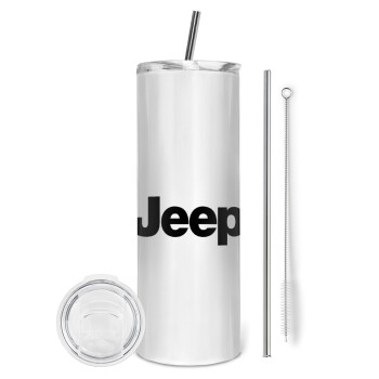 Jeep, Tumbler ποτήρι θερμό από ανοξείδωτο ατσάλι 600ml, με μεταλλικό καλαμάκι & βούρτσα καθαρισμού