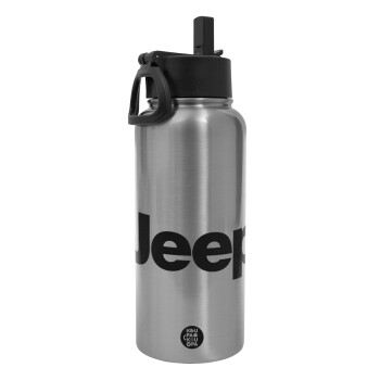 Jeep, Metal mug thermo Silver with Straw and Spout Lid (Stainless steel), double wall, 950ml