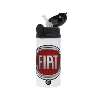 FIAT, Children's hot water bottle, stainless steel, with safety straw, Black (360ml) BPA-FREE