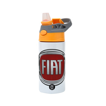 FIAT, Children's hot water bottle, stainless steel, with safety straw, Orange/Grey (360ml) BPA-FREE