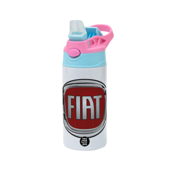 FIAT, Children's hot water bottle, stainless steel, with safety straw, Pink/BlueCiel (360ml) BPA FREE