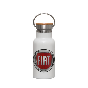 FIAT, Metallic thermos (Stainless steel) White with wooden lid (bamboo), double-walled, 350ml