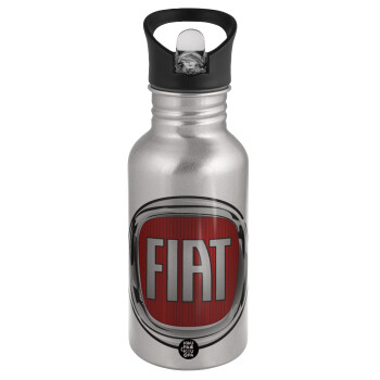 FIAT, Water bottle Silver with straw, stainless steel 500ml