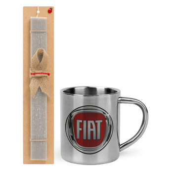 FIAT, Easter Set, metallic thermal cup (300ml) & Easter aromatic flat candle (30cm) (GRAY)