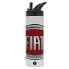 Metallic thermos bottle with straw & handle, stainless steel (Stainless steel 304), double-walled, 600ml.