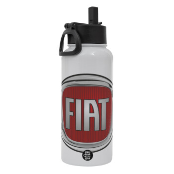 FIAT, Metal mug thermo White with Straw and Spout Lid (Stainless steel), double wall, 950ml