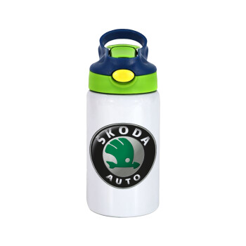 SKODA, Children's hot water bottle, stainless steel, with safety straw, green, blue (350ml)