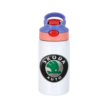 SKODA, Παιδικό παγούρι θερμό, ανοξείδωτο, με καλαμάκι ασφαλείας, ροζ/μωβ (350ml)