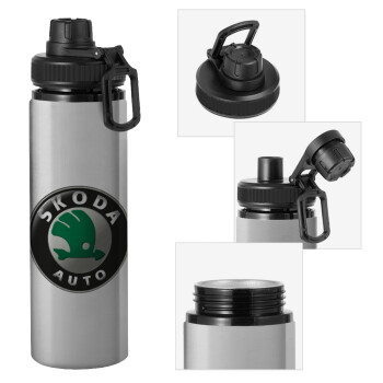 SKODA, Metallic water bottle with safety cap, 850ml aluminum