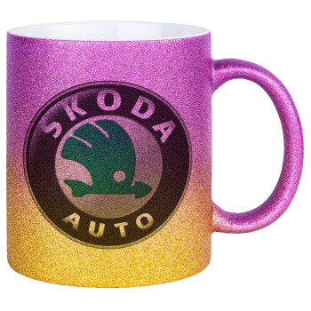 SKODA, Κούπα Χρυσή/Ροζ Glitter, κεραμική, 330ml