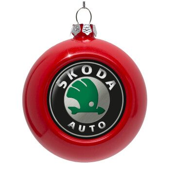 SKODA, Red Christmas tree ornament bauble 8cm