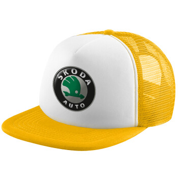 SKODA, Adult Soft Trucker Hat with Yellow/White Mesh (POLYESTER, ADULT, UNISEX, ONE SIZE)