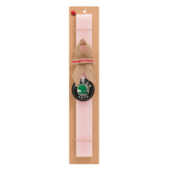 SKODA, Easter Set, wooden keychain & scented flat Easter candle (30cm) (PINK)