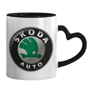 SKODA, Mug heart black handle, ceramic, 330ml