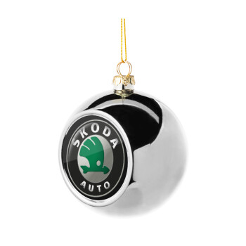 SKODA, Silver 8cm Christmas tree ball ornament