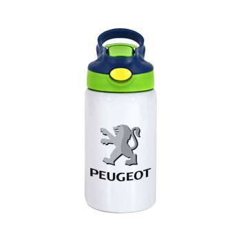Peugeot, Children's hot water bottle, stainless steel, with safety straw, green, blue (350ml)
