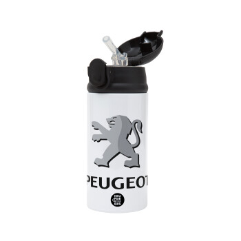 Peugeot, Children's hot water bottle, stainless steel, with safety straw, Black (360ml) BPA-FREE