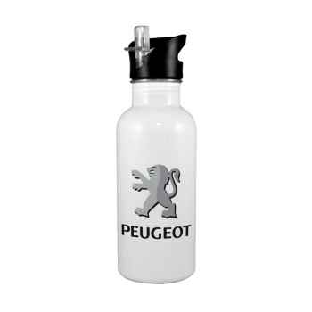 Peugeot, Παγούρι νερού Λευκό με καλαμάκι, ανοξείδωτο ατσάλι 600ml
