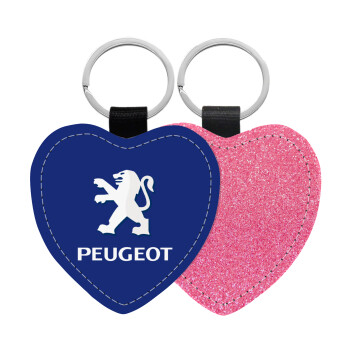 Peugeot, Μπρελόκ PU δερμάτινο glitter καρδιά ΡΟΖ