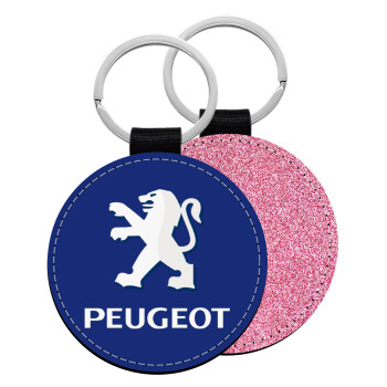 Peugeot, Μπρελόκ Δερματίνη, στρογγυλό ΡΟΖ (5cm)