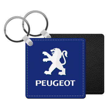 Peugeot, Μπρελόκ Δερματίνη, τετράγωνο ΜΑΥΡΟ (5x5cm)