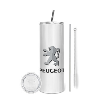 Peugeot, Tumbler ποτήρι θερμό από ανοξείδωτο ατσάλι 600ml, με μεταλλικό καλαμάκι & βούρτσα καθαρισμού