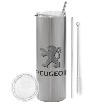 Peugeot, Tumbler stainless steel Silver 600ml, with metal straw & cleaning brush