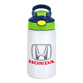 HONDA, Children's hot water bottle, stainless steel, with safety straw, green, blue (350ml)