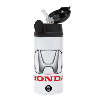 HONDA, Children's hot water bottle, stainless steel, with safety straw, Black (360ml) BPA-FREE