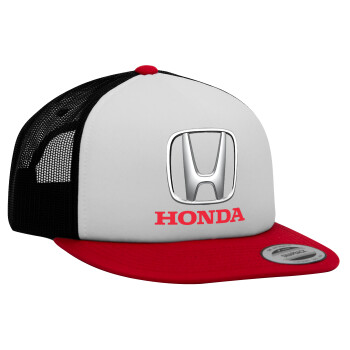 HONDA, Adult Foam Flat Snapback with Mesh Red-White-Black (POLYESTER, ADULT, UNISEX, ONE SIZE)