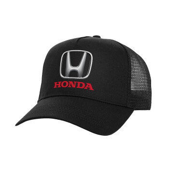 HONDA, Structured Trucker Adult Hat, with Mesh, Black (100% COTTON, ADULT, UNISEX, ONE SIZE)