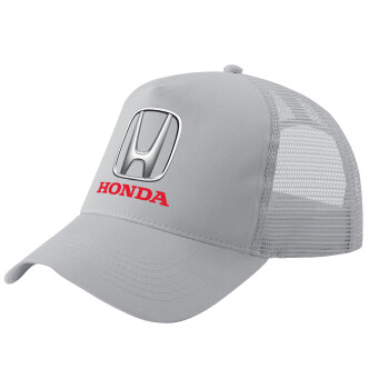 HONDA, Adult Structured Trucker Hat, with Mesh, GRAY (100% COTTON, ADULT, UNISEX, ONE SIZE)