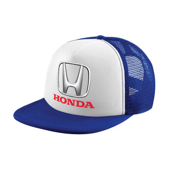 HONDA, Adult Soft Trucker Hat with Blue/White Mesh (POLYESTER, ADULT, UNISEX, ONE SIZE)