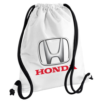 HONDA, Backpack pouch GYMBAG white, with pocket (40x48cm) & thick cords