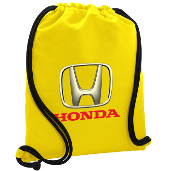 HONDA, Backpack pouch GYMBAG Yellow, with pocket (40x48cm) & thick cords