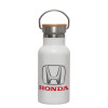 Metallic thermos (Stainless steel) White with wooden lid (bamboo), double-walled, 350ml