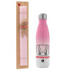 Easter Set, Metallic pink/white (Stainless steel) thermos, double-walled, 500ml & aromatic flat Easter candle (30cm) (PINK)