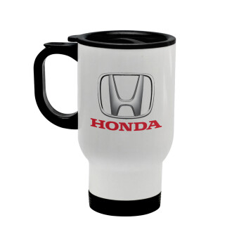 HONDA, Stainless steel travel mug with lid, double wall white 450ml