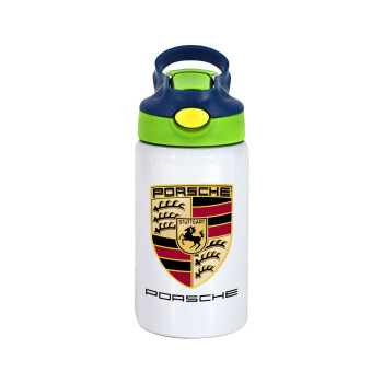 Porsche, Children's hot water bottle, stainless steel, with safety straw, green, blue (350ml)