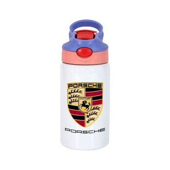 Porsche, Παιδικό παγούρι θερμό, ανοξείδωτο, με καλαμάκι ασφαλείας, ροζ/μωβ (350ml)