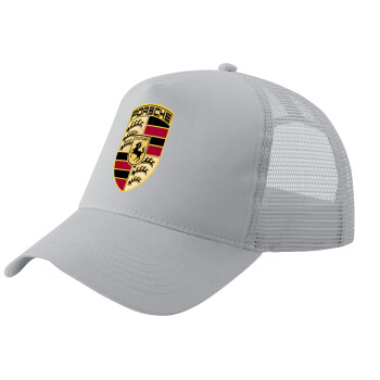 Porsche, Adult Structured Trucker Hat, with Mesh, GRAY (100% COTTON, ADULT, UNISEX, ONE SIZE)