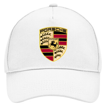 Porsche, Adult Baseball Cap, Drill, White (100% COTTON, ADULT, UNISEX, ONE SIZE)