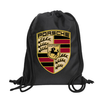 Porsche, Τσάντα πλάτης πουγκί GYMBAG Μαύρη, με τσέπη (40x48cm) & χονδρά κορδόνια