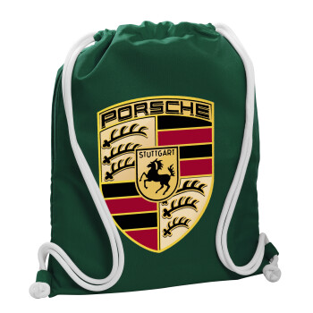 Porsche, Backpack pouch GYMBAG BOTTLE GREEN, with pocket (40x48cm) & thick white cords