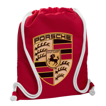 Porsche, Backpack pouch GYMBAG Red, with pocket (40x48cm) & thick cords